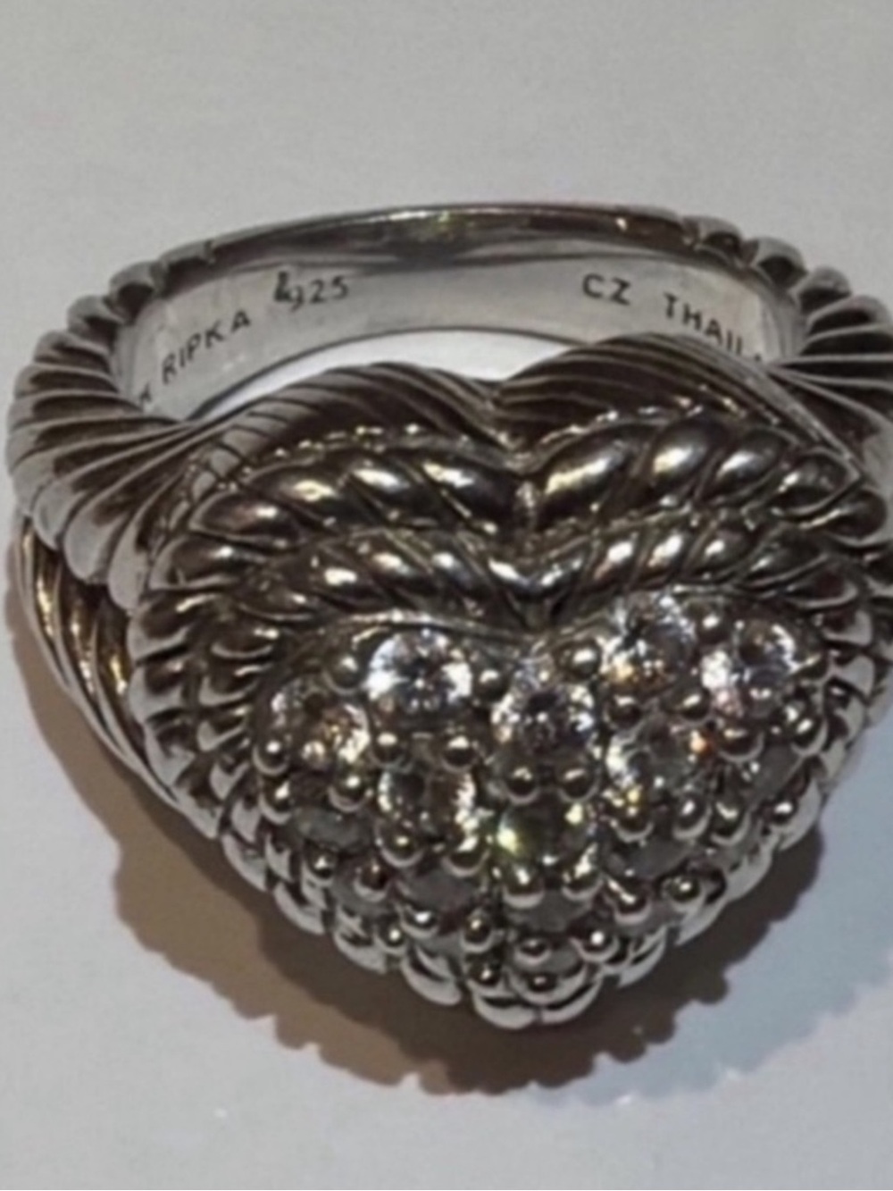 Judith Ripka .925 Sterling Silver Ring Sparkling CZ Diamonique Accents 6.75 7